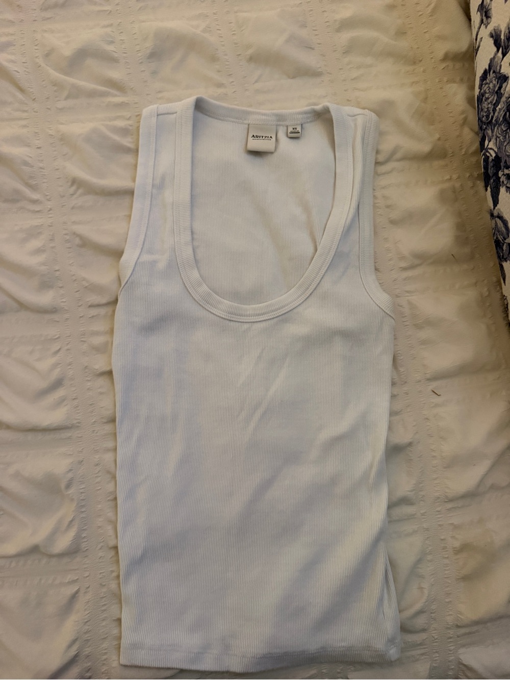 Aritzia White Ribbed Scoop Neck Tank